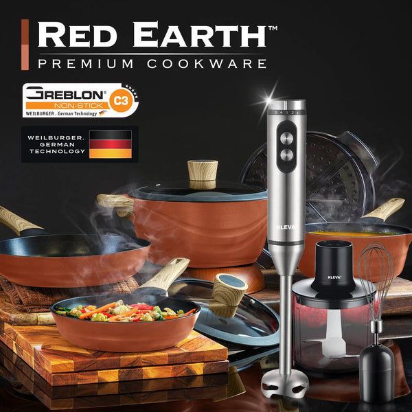 Red Earth™ Premium Cookware 7pc Set + FREE SECOND COOKWARE SET + 2x FREE Mighty Mix™ Stick Blender + FREE E-BOOK slider