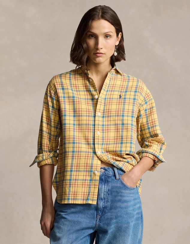 Relaxed Fit Plaid Cotton Shirt -ICONIC EXCLUSIVE - Yellow Multi Plaid