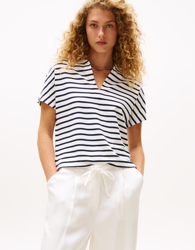 Relaxed Fit Polo Shirt - Breton, Ecru & Dark Night Navy