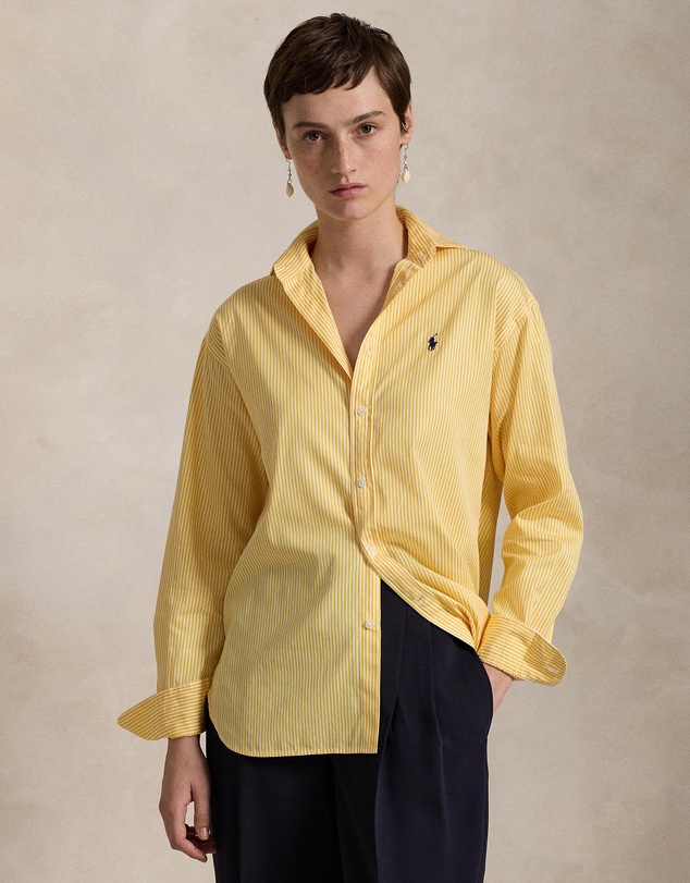 Relaxed Fit Striped Cotton Shirt - ICONIC EXCLUSIVE - Yellow & White