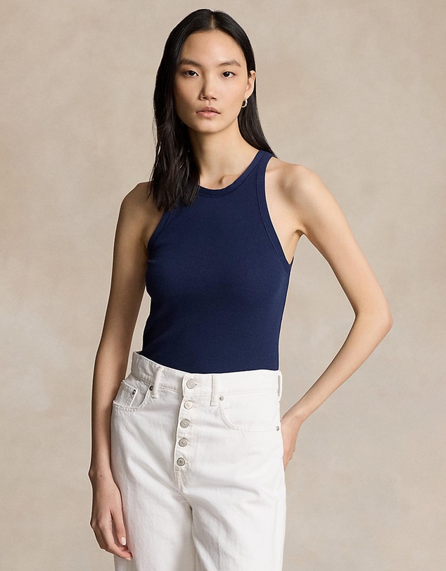 Ribbed Cotton Tank Top - ICONIC EXCLUSIVE - Newport Navy