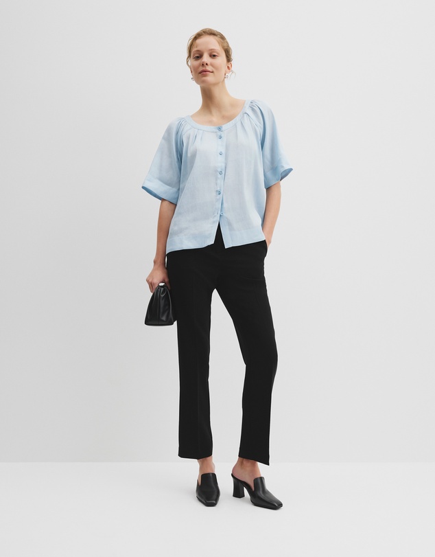 Round Neck Soft Blouse - Blue Haze