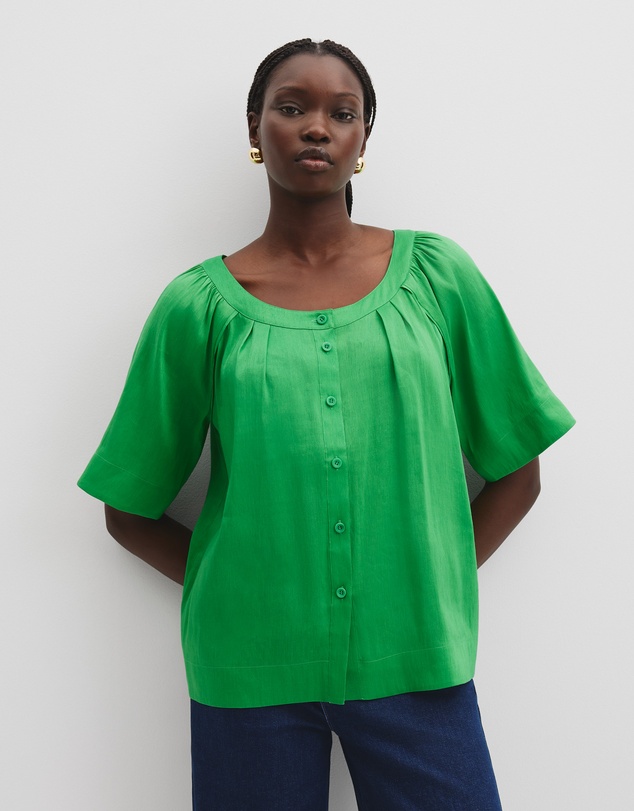 Round Neck Soft Blouse - Jade Green