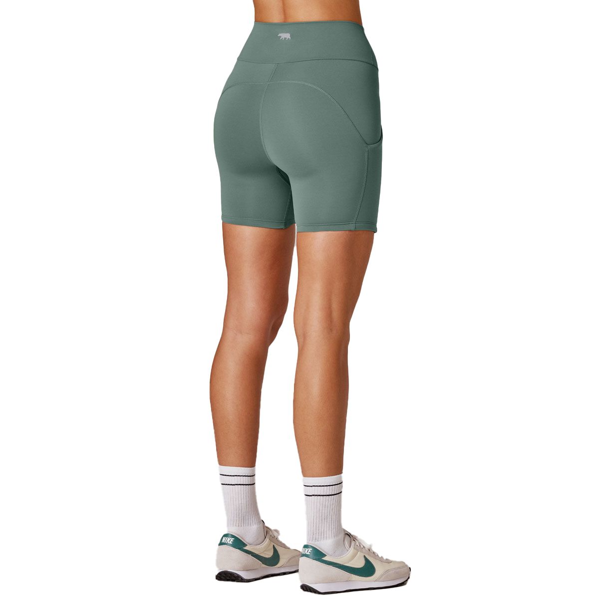 Running Bare Womens 6 Inch Camelflage No Seam Bike Short - Green slider