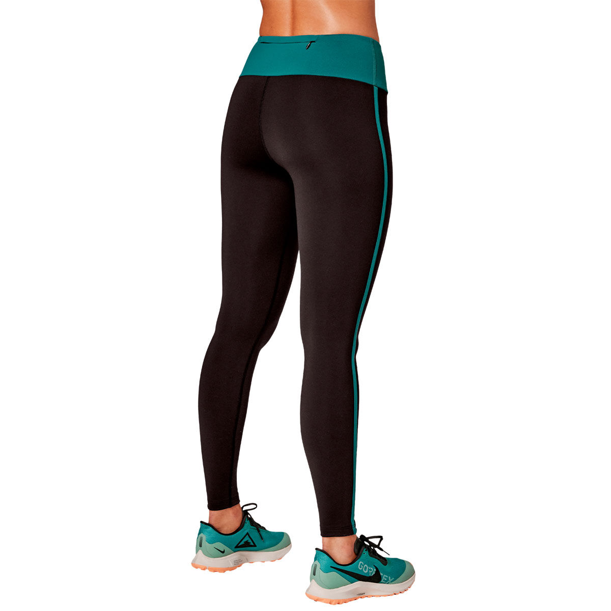 Running Bare Womens Ab Waisted Crossroads Thermal Leggings - Black/Green slider