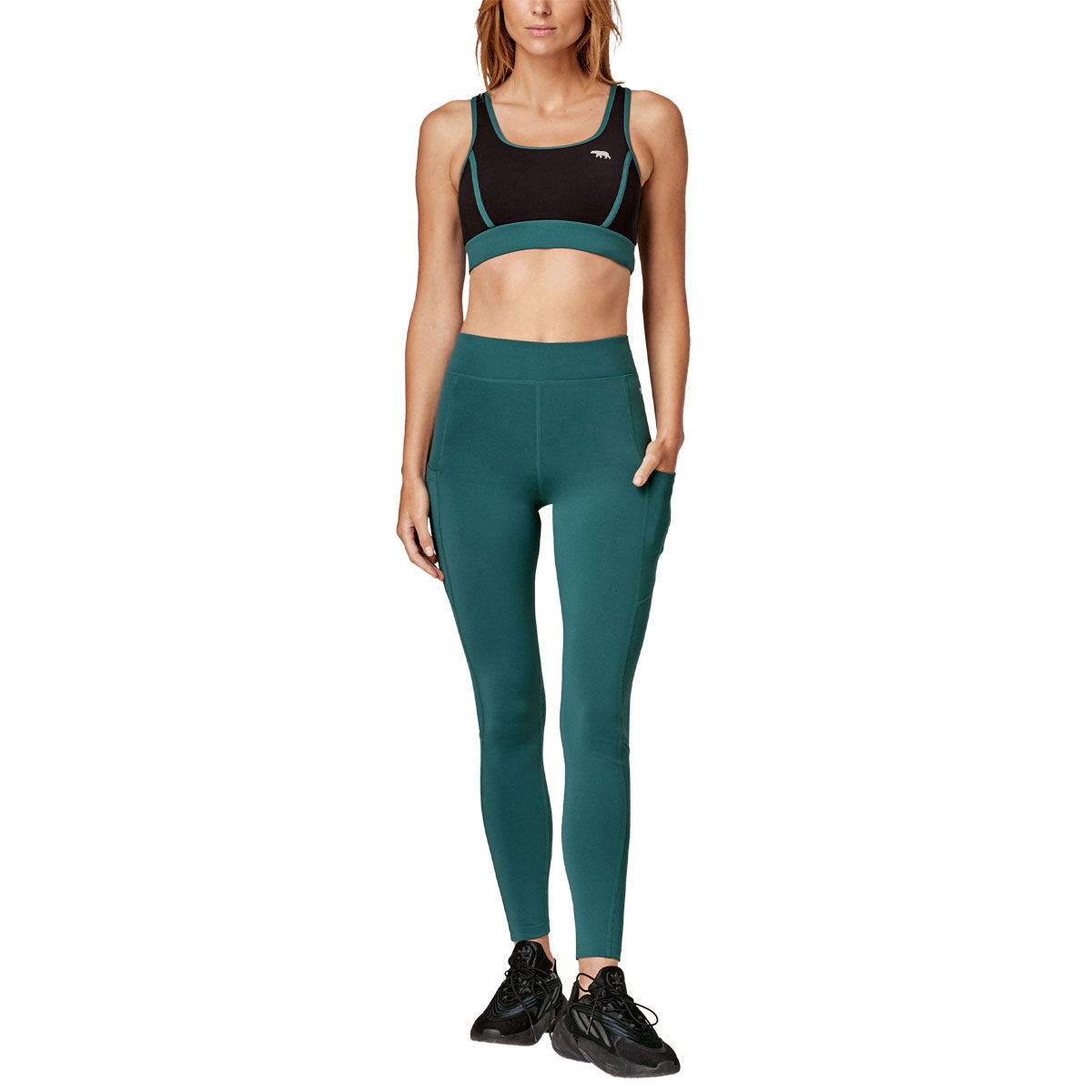 Running Bare Womens Ab Waisted Flex Zone Thermal Pocket Leggings - Green slider