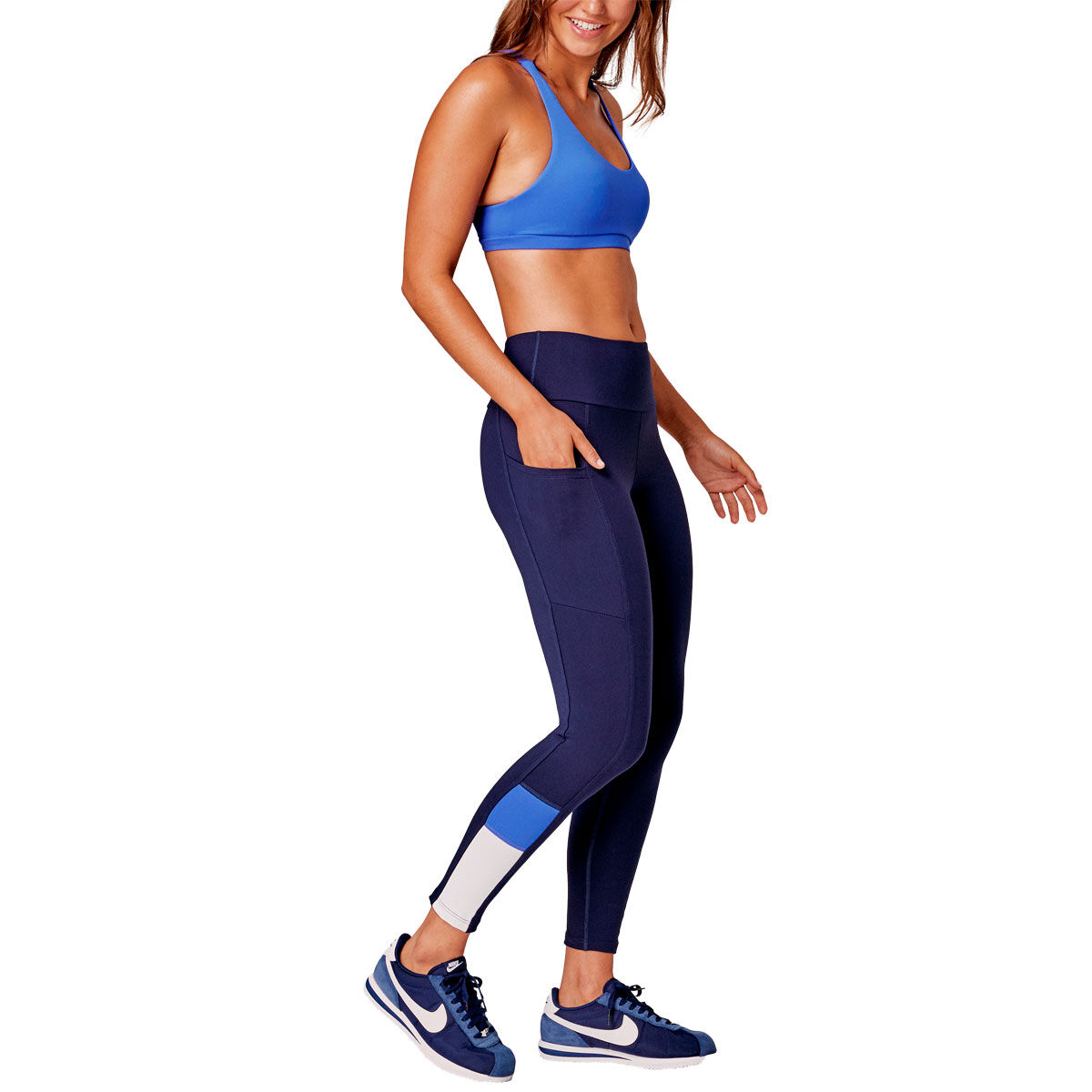 Running Bare Womens Ab Waisted Gen 2 Ankle Pocket Tights - Blue slider