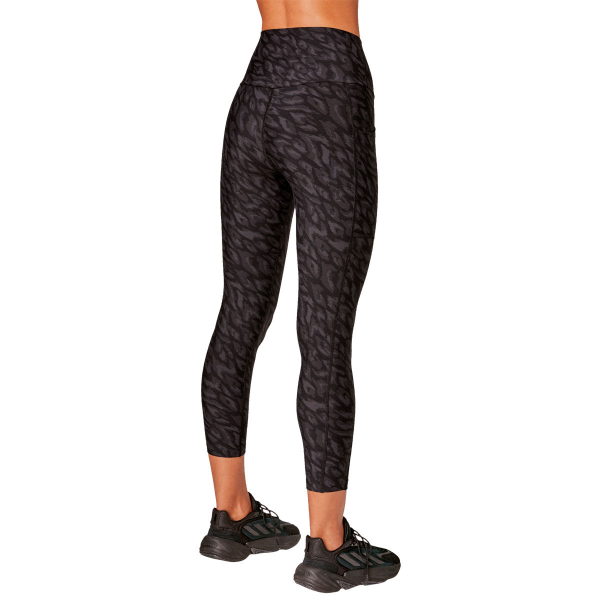 Running Bare Womens Ab-Waisted Power Luxe Pocket 7/8 Leggings - Black slider