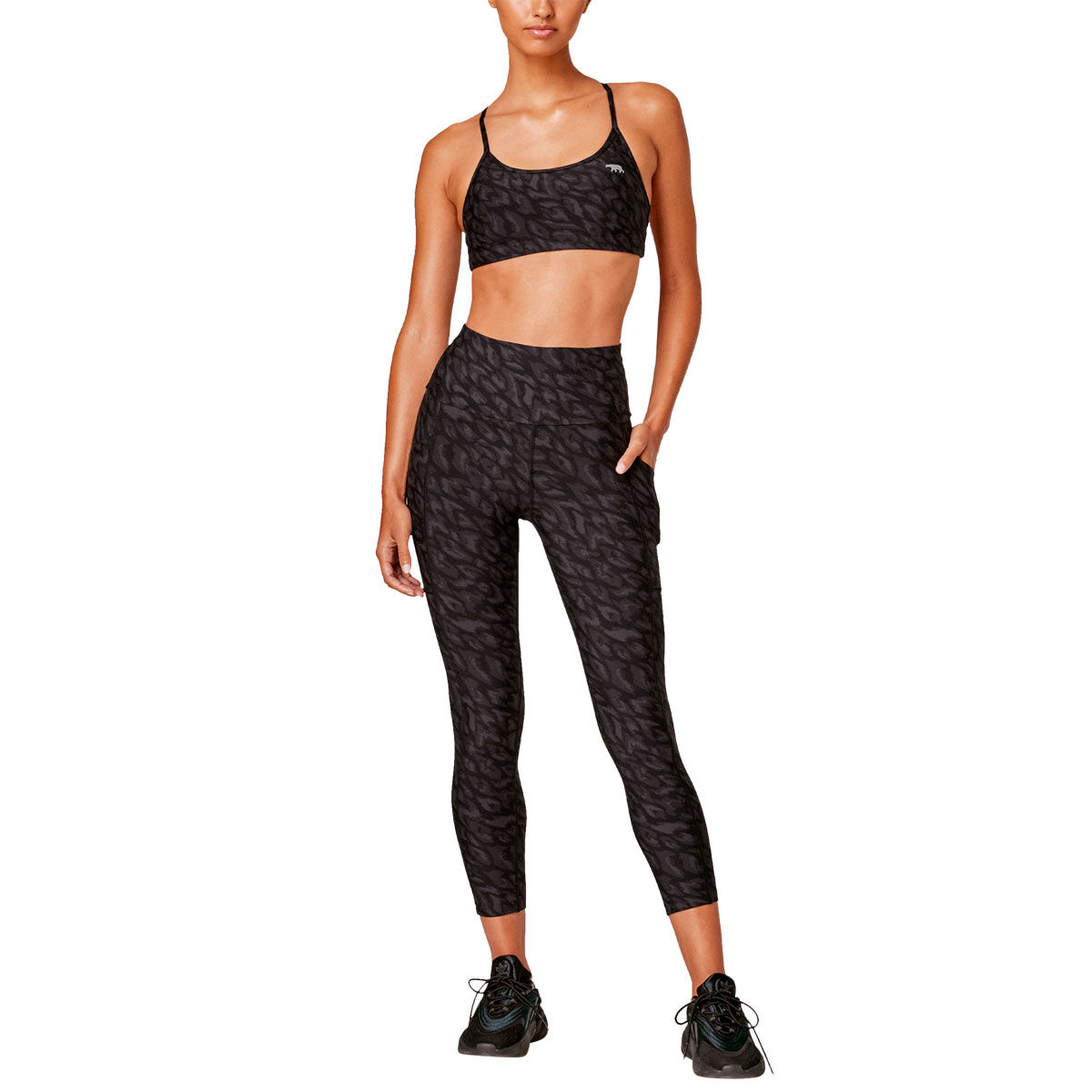 Running Bare Womens Ab-Waisted Power Luxe Pocket 7/8 Leggings - Black slider