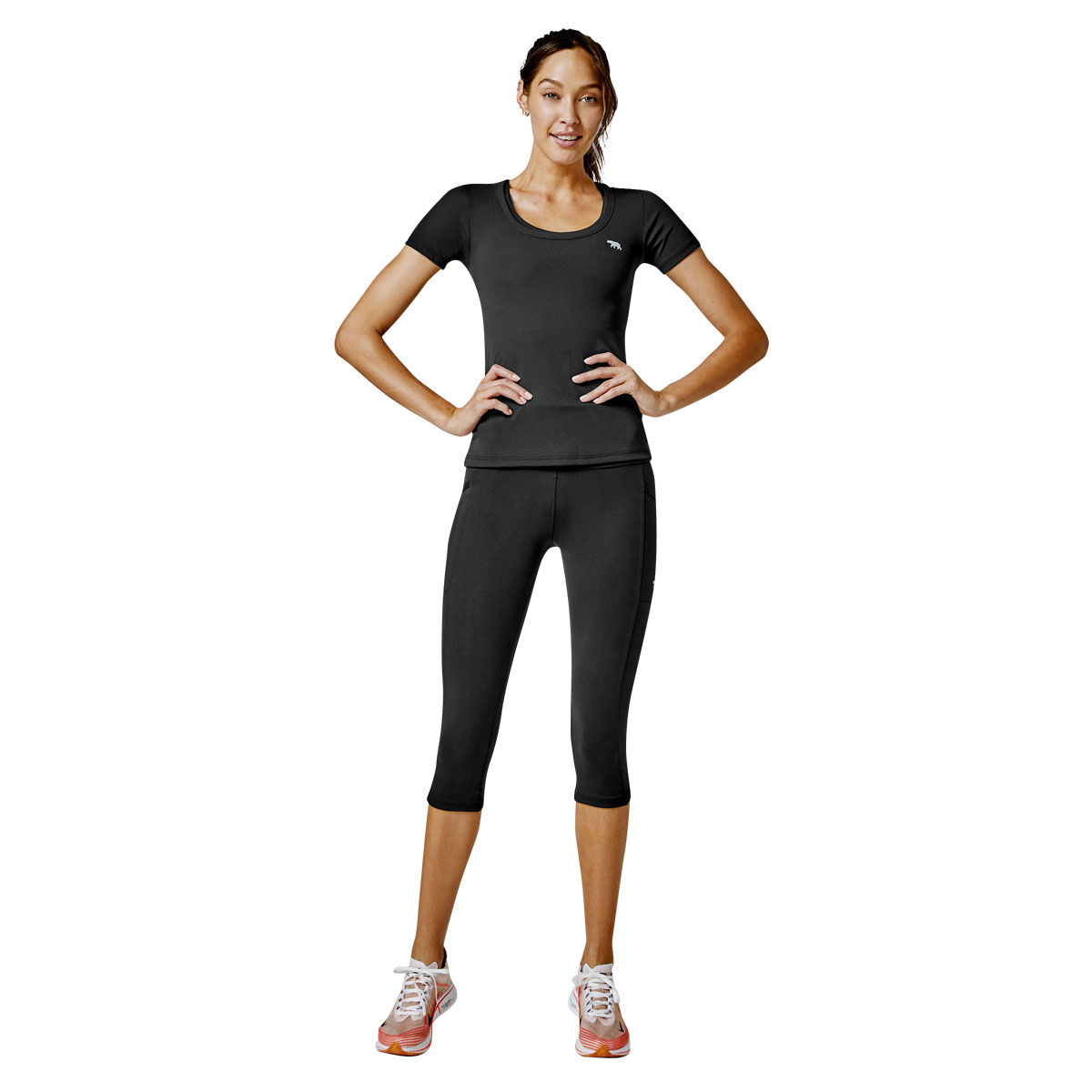 Running Bare Womens Ab-Waisted Power Moves 3/4 Tights - Black slider