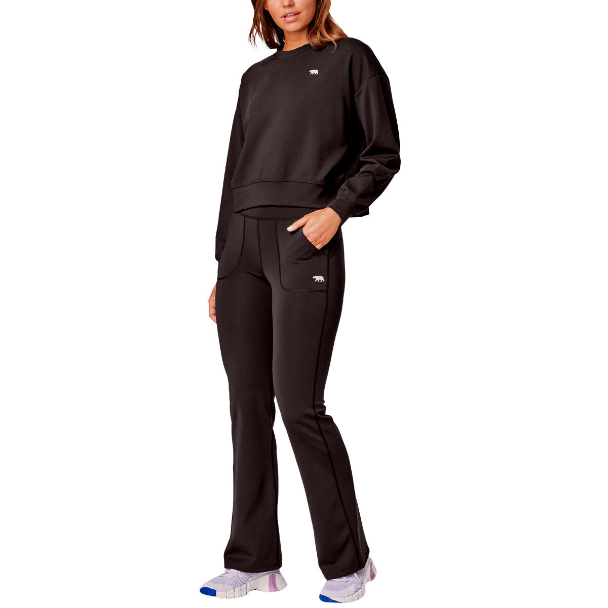 Running Bare Womens Ab-Waisted Thermal Pocket Yoga Pants - Black slider