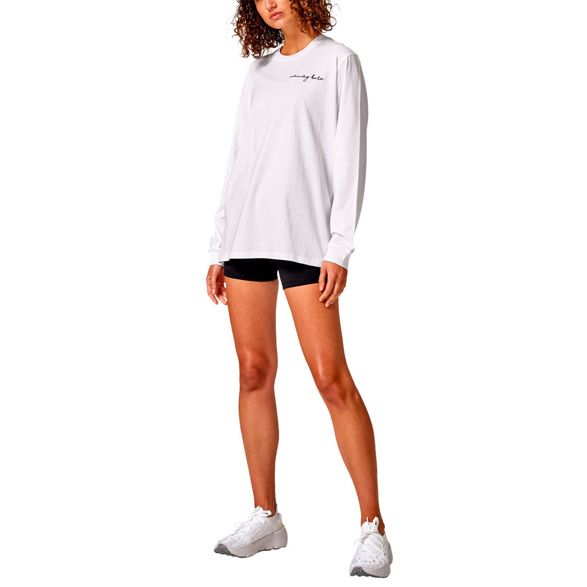 Running Bare Womens Hollywood 2.0 90s Long Sleeve Relax Tee White 14 - White slider