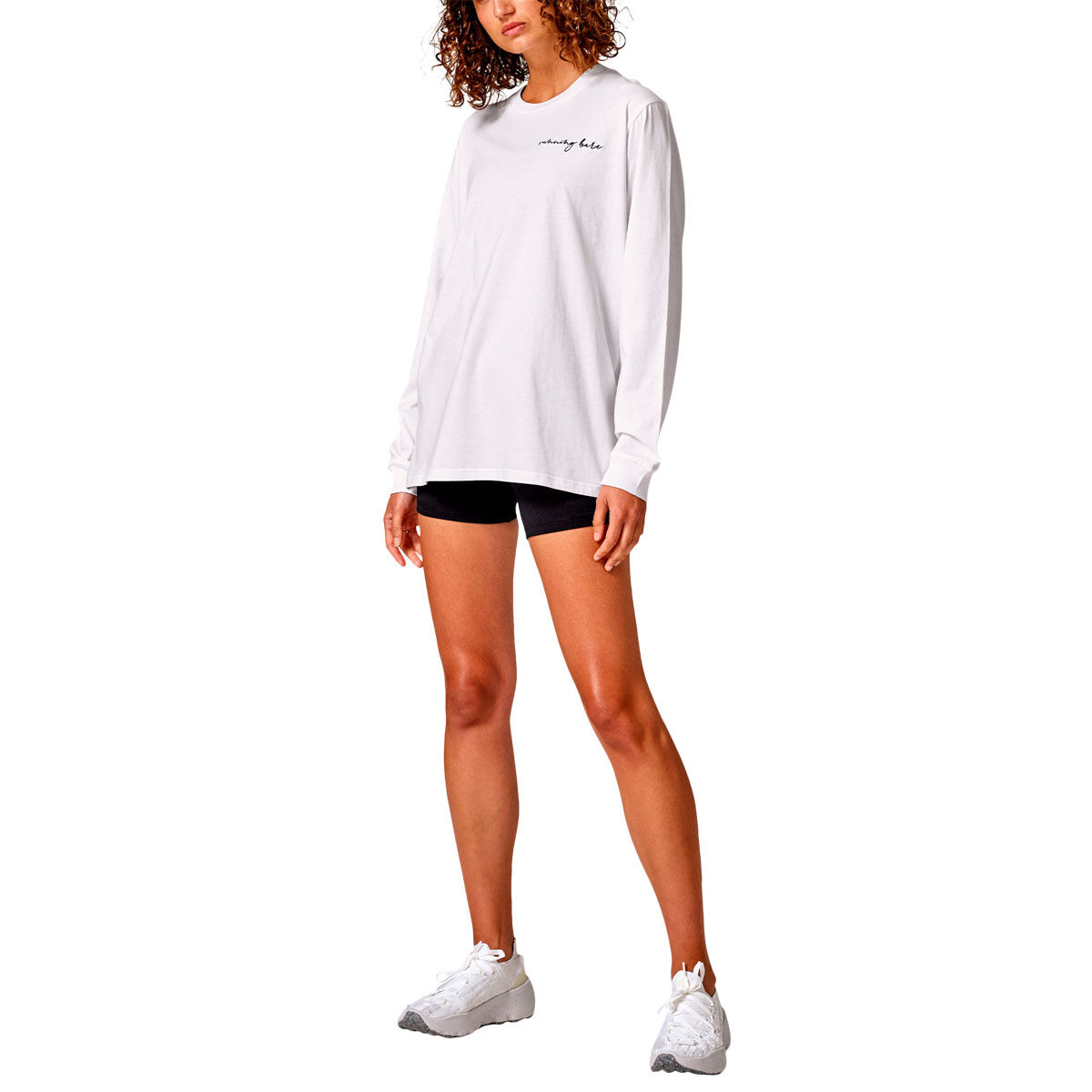 Running Bare Womens Hollywood 2.0 90s Long Sleeve Relax Tee - White slider