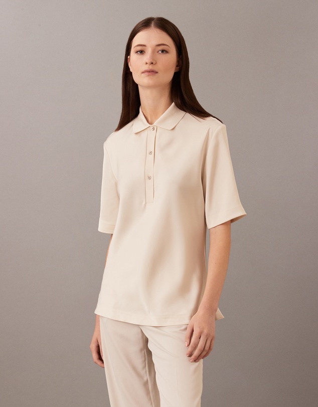 Satin Polo Shirt - Beige