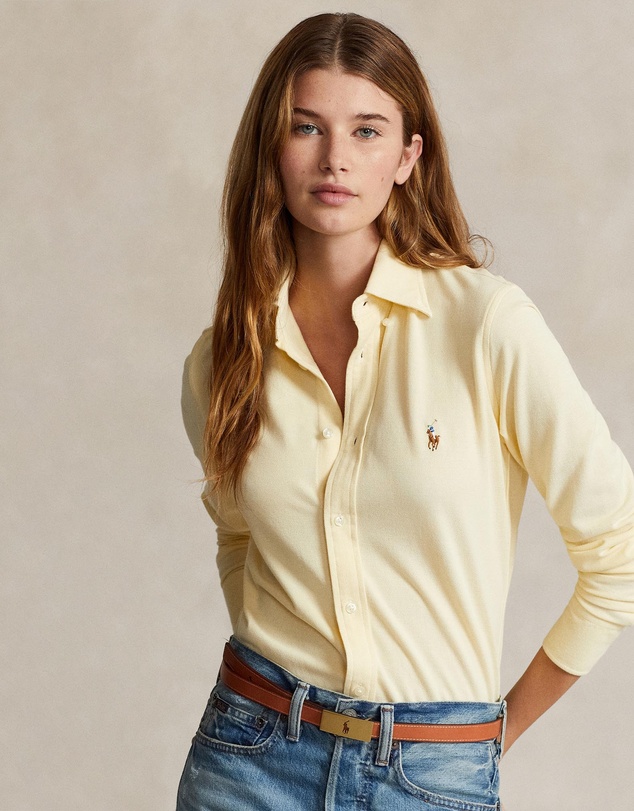 Slim Fit Knit Cotton Oxford Shirt - Wicket Yellow