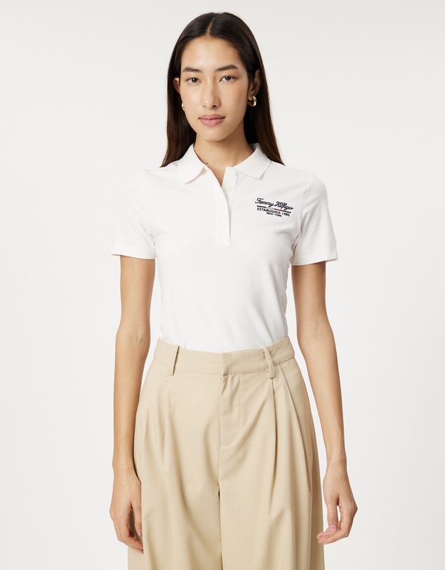 Slim Script Logo Polo Shirt - Ancient White