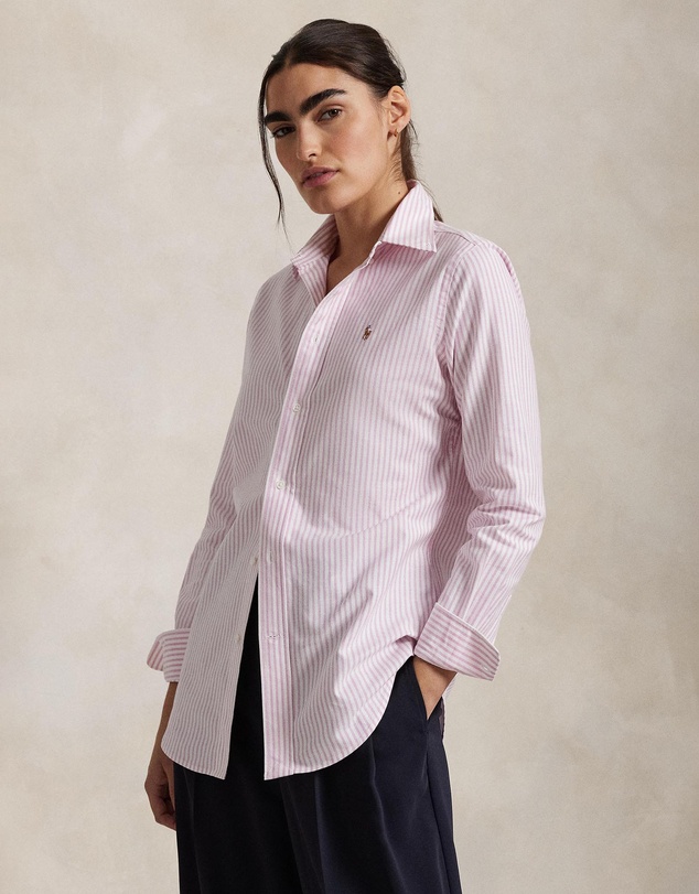 Stretch Slim Fit Striped Oxford Shirt - ICONIC EXCLUSIVE - White & Pink