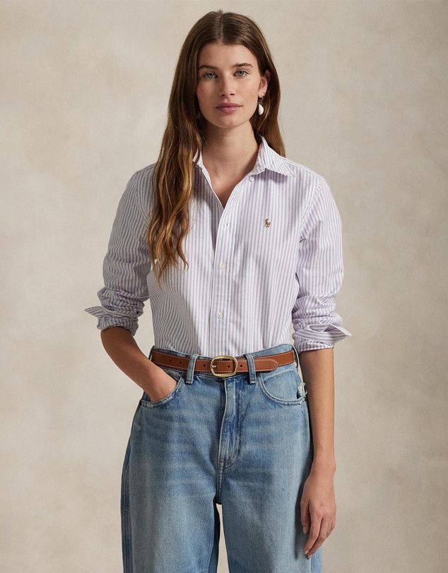 Stretch Slim Fit Striped Oxford Shirt - ICONIC EXCLUSIVE - White & Purple