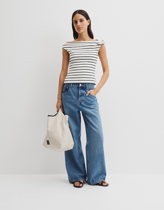 Stripe Twist Shoulder Top - Navy Stripe