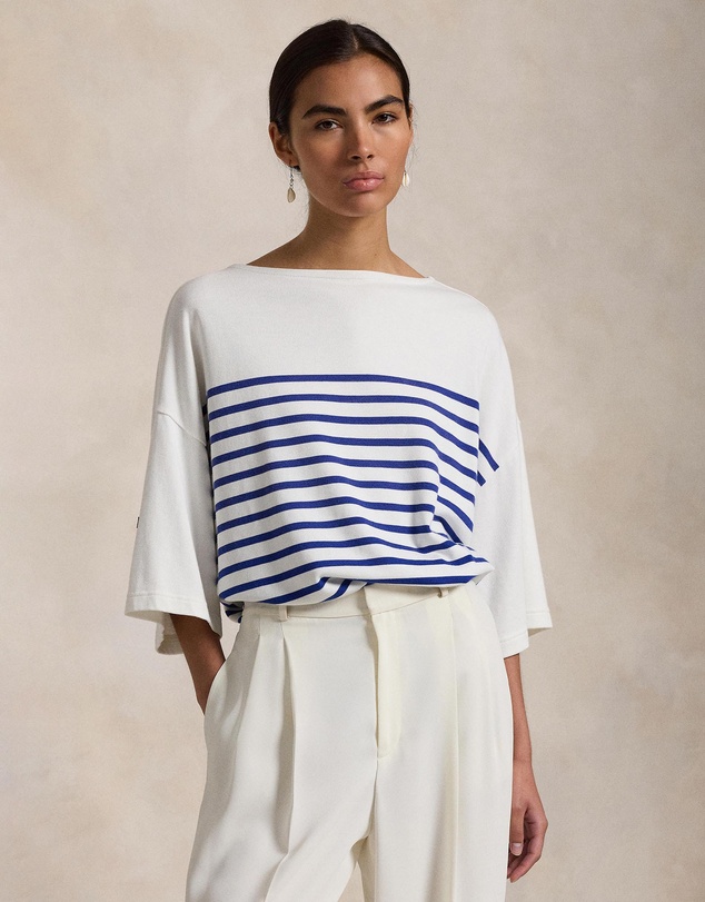 Striped Boatneck Mariner Tee - Brilliant Sapphire & Dckwsh Wht