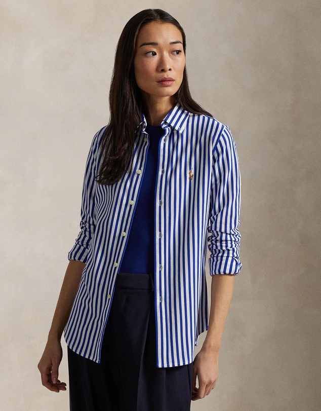 Striped Knit Oxford Cotton Shirt - ICONIC EXCLUSIVE - Graphic Royal & White