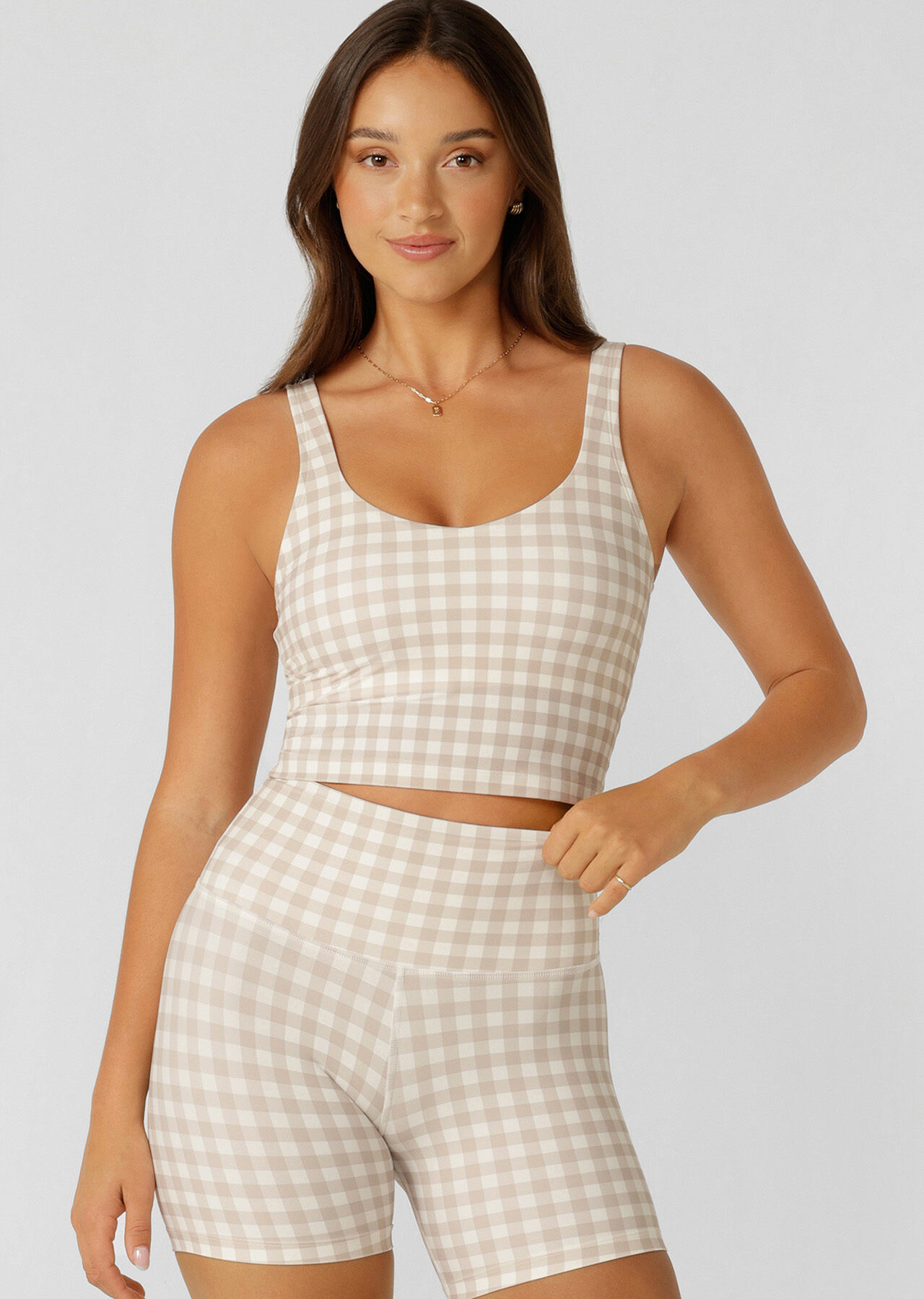 Sweet Gingham Bra Tank Combo - Latte Ranch Gingham Print slider