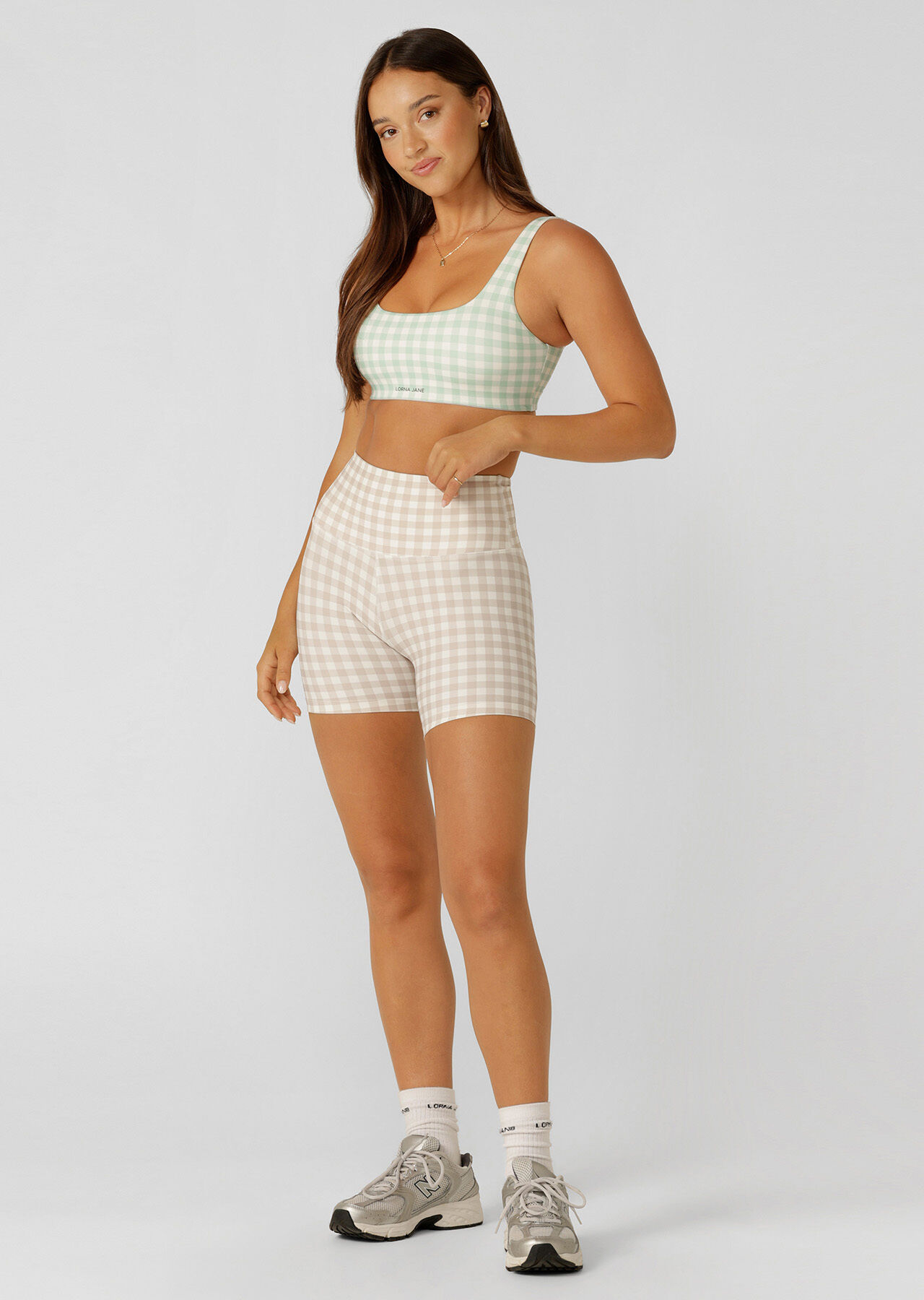 Sweet Gingham Sports Bra - Soft Mint Ranch Gingham Print slider