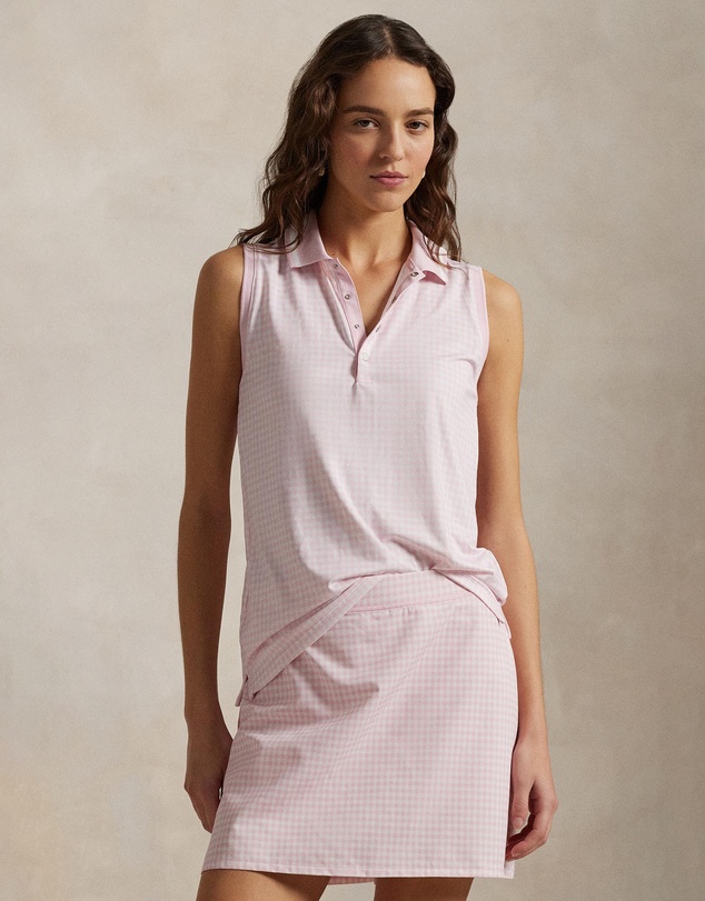 Tailored Fit Sleeveless Polo Shirt - Garden Pink CLS Gingham