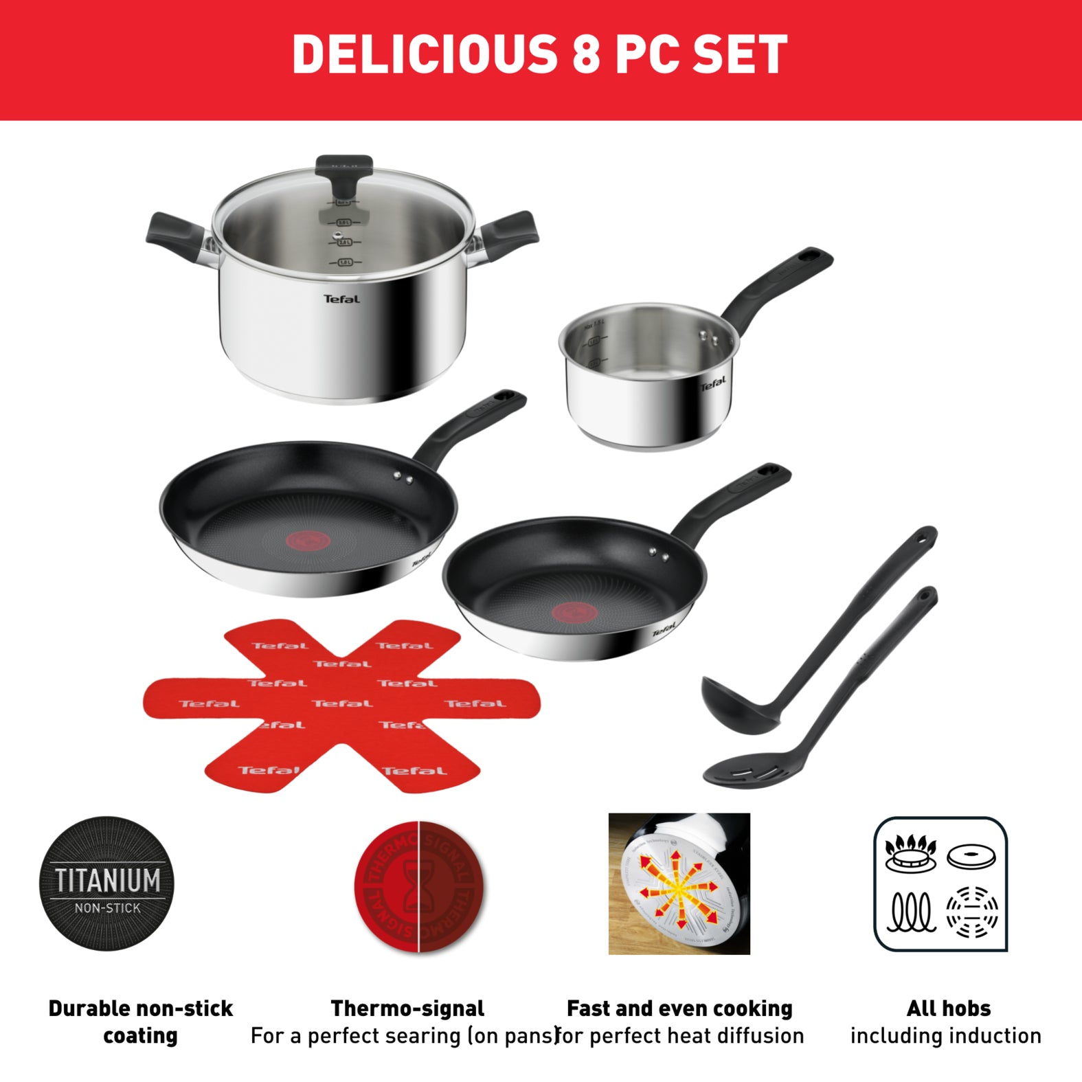 Tefal Delicious Stainless Steel 8pc Mixed Set slider