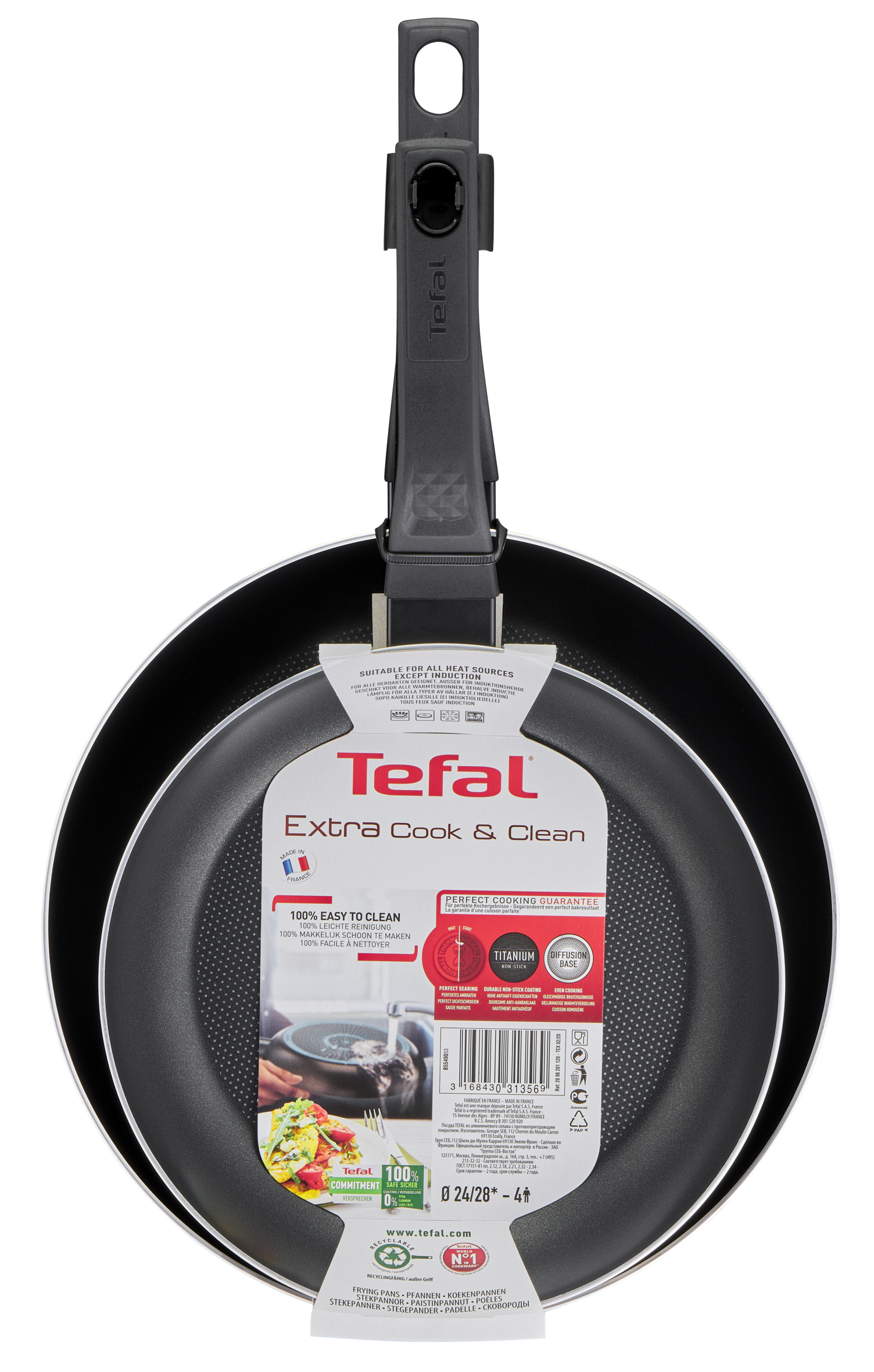 Tefal Extra Cook & Clean Non-Stick Twin Pack Frypan Set 24/28cm slider