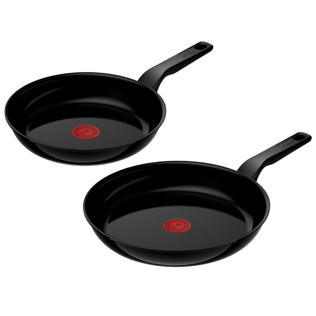 Tefal Renew Black Twin Pack Frypan Set 20/28cm - Ceramic Non-Stick Coating