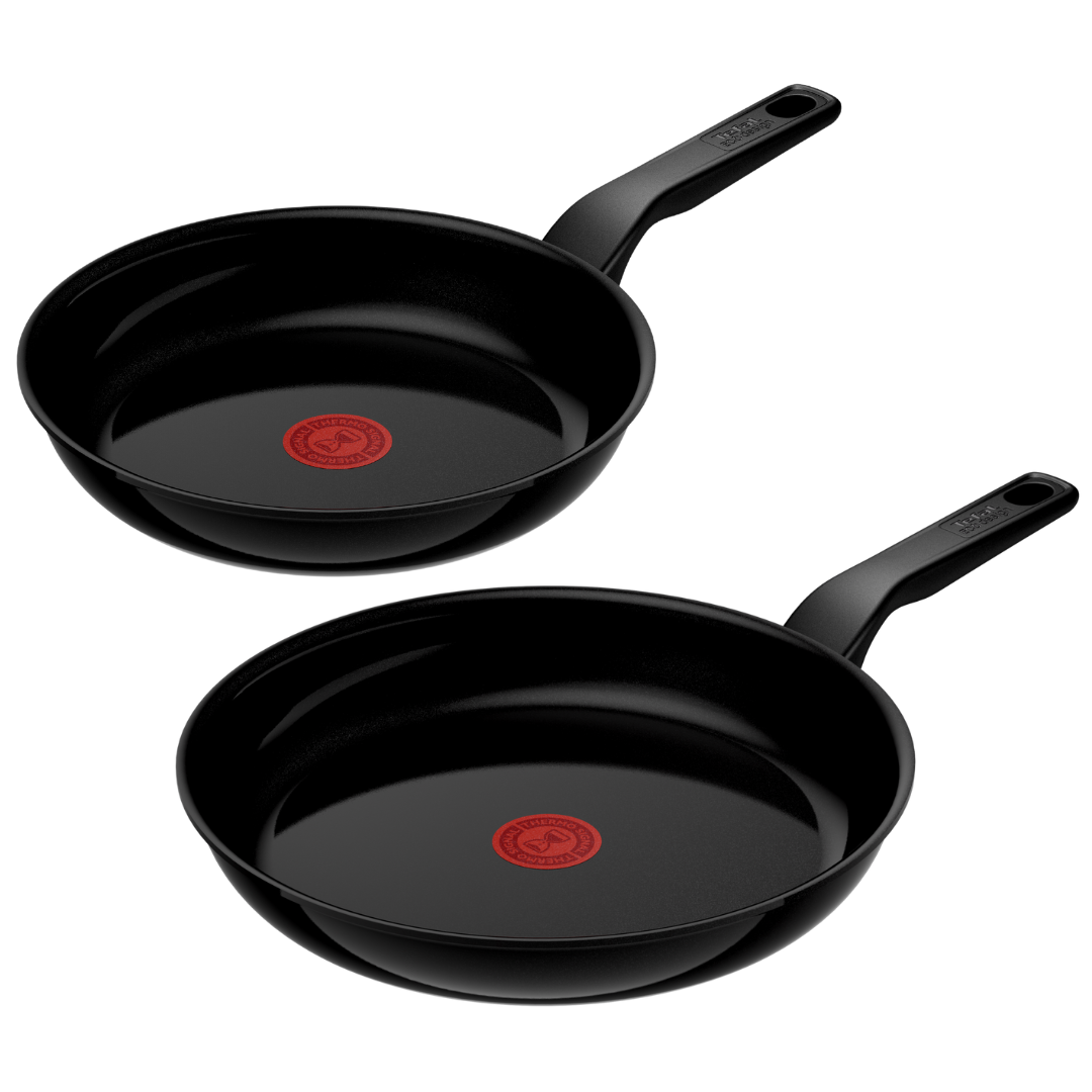 Tefal Renew Black Twin Pack Frypan Set 24/28cm - Ceramic Non-Stick Coating