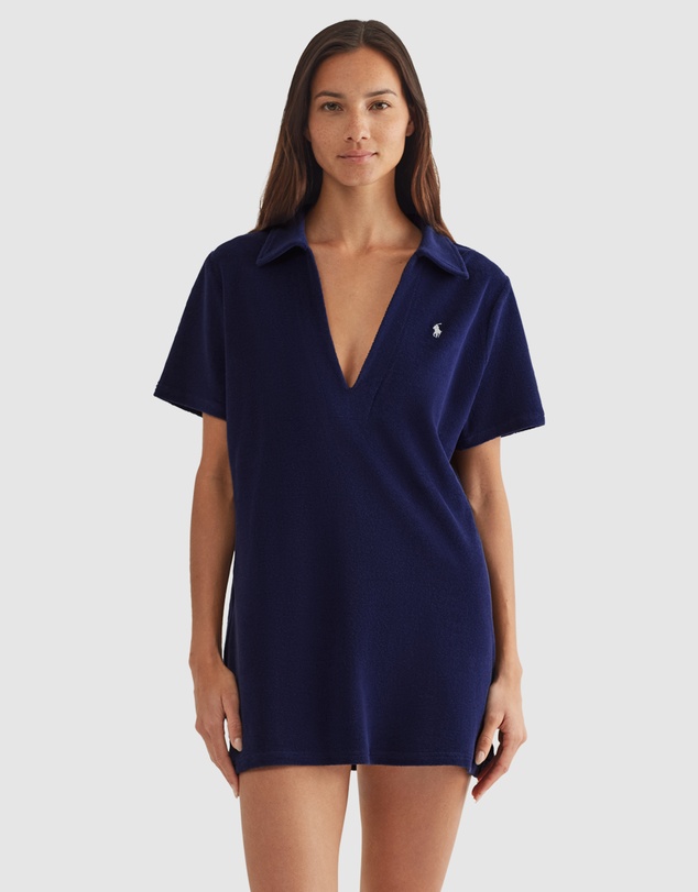 Terry Organic Cotton Mini Beach Dress Cover Up - Navy Blue