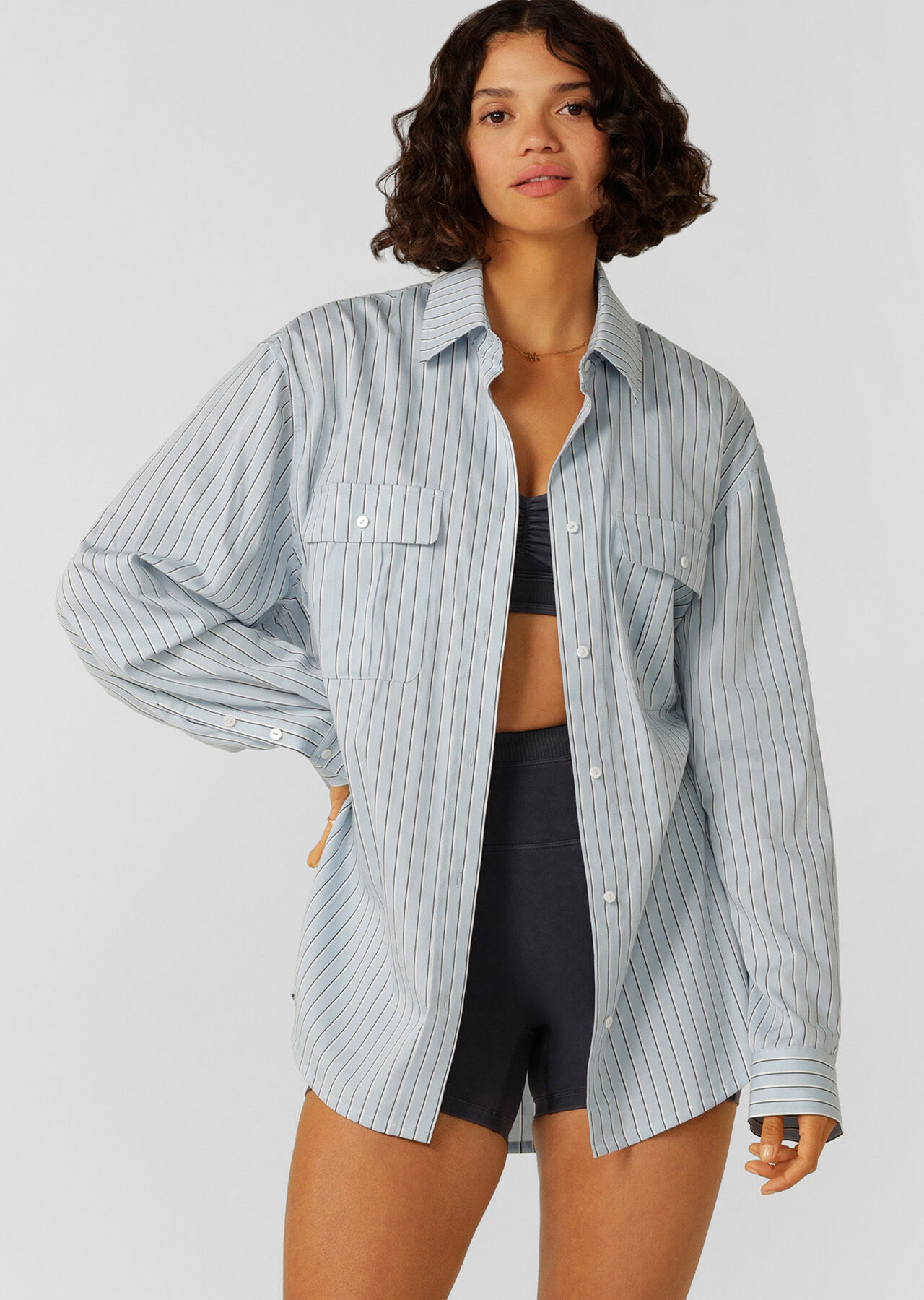 Tie Back Shirt - Glacier Blue Stripe slider