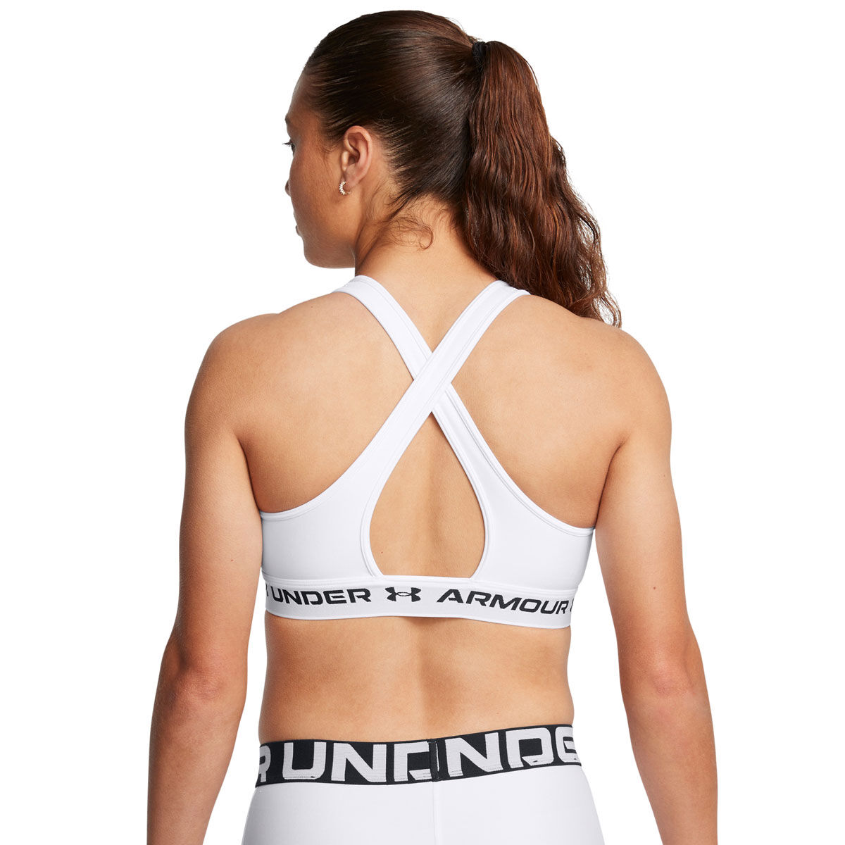 Under Armour Womens Crossback Medium Support Sports Bra - White/Black slider