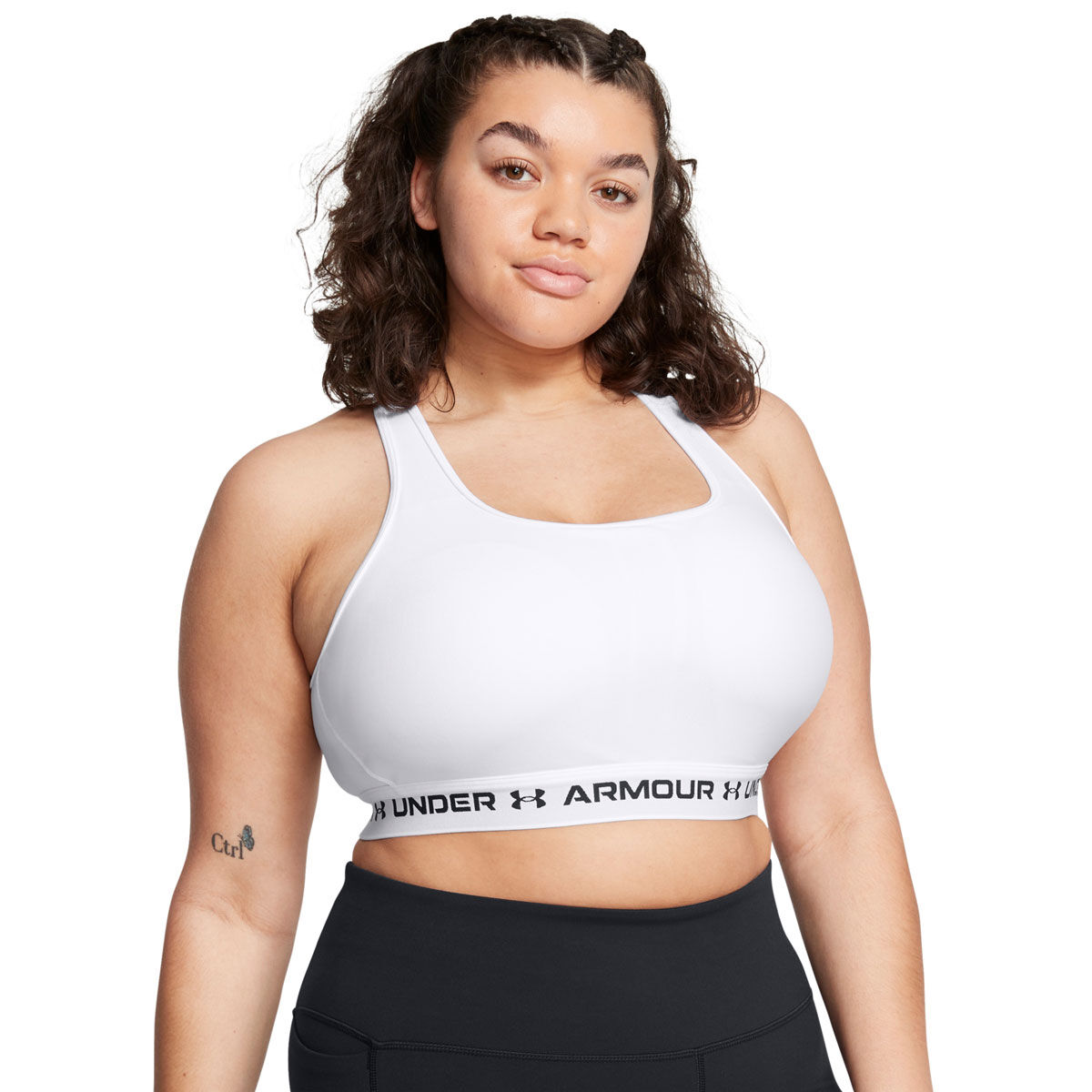 Under Armour Womens Crossback Medium Support Sports Bra - White/Black slider