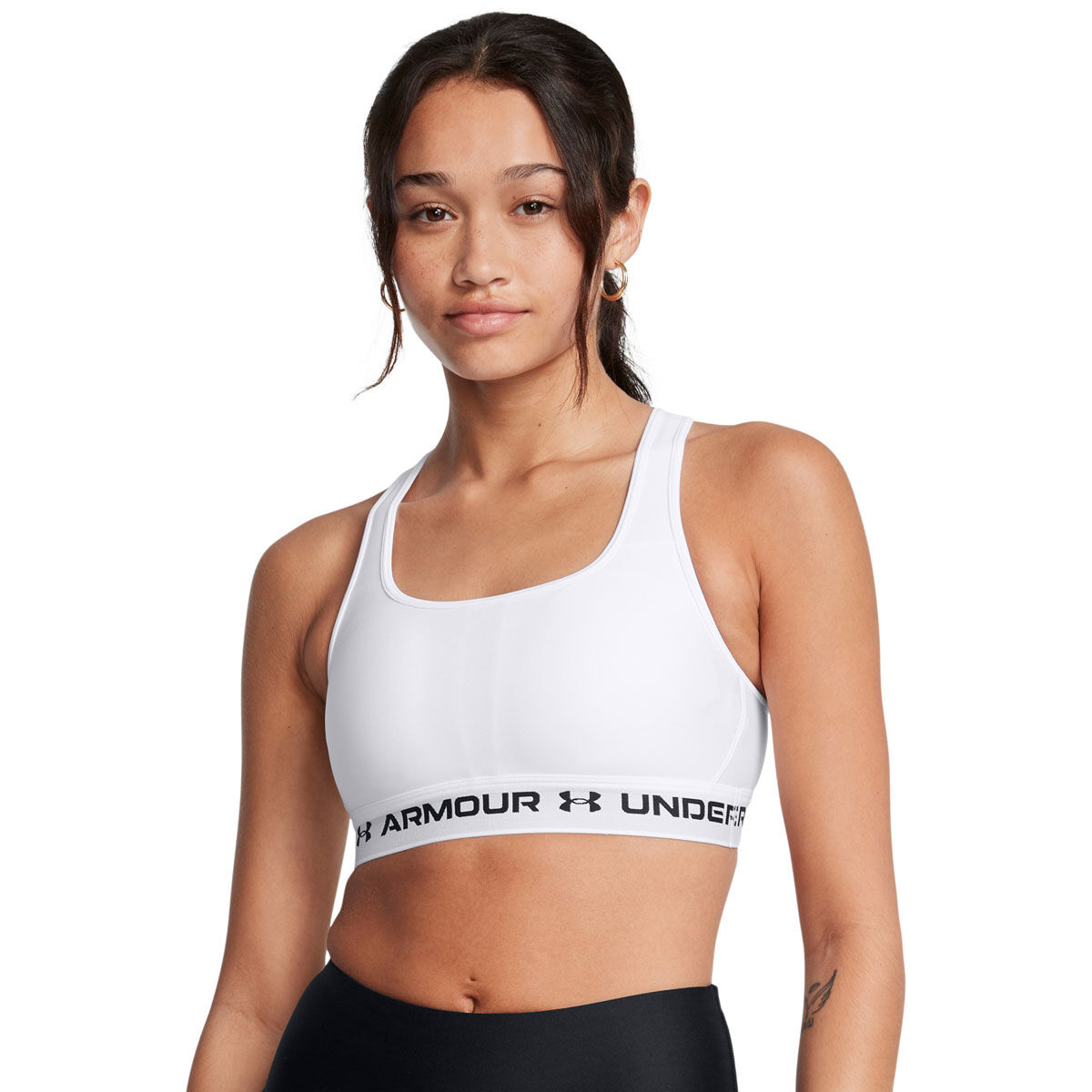 Under Armour Womens Crossback Medium Support Sports Bra - White/Black slider