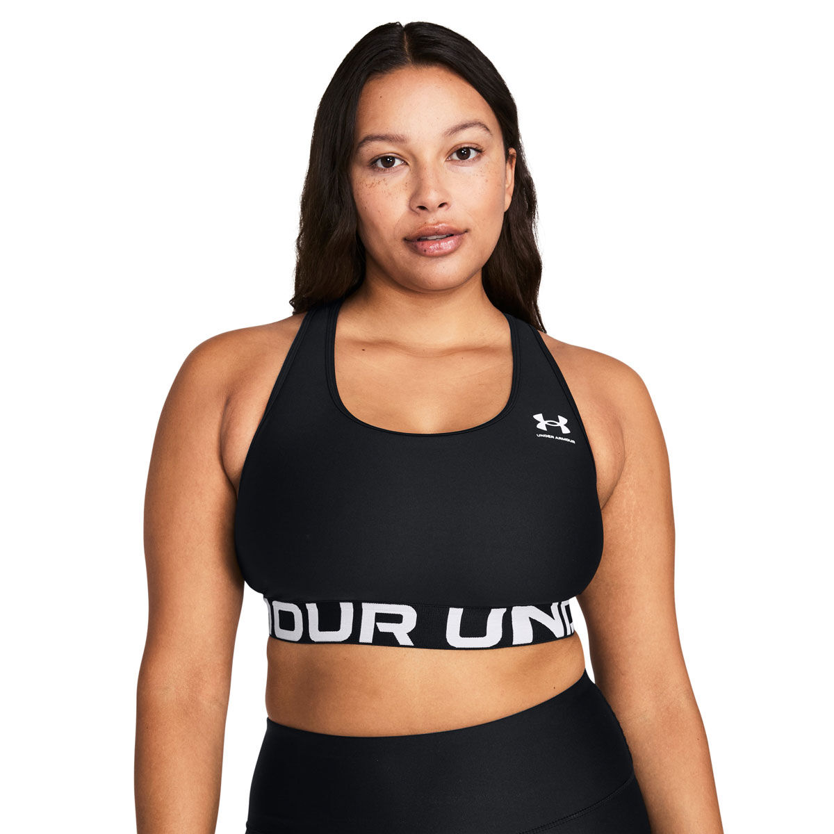 Under Armour Womens HeatGear Authentics Medium Support Branded Sports Bra - Black/White slider