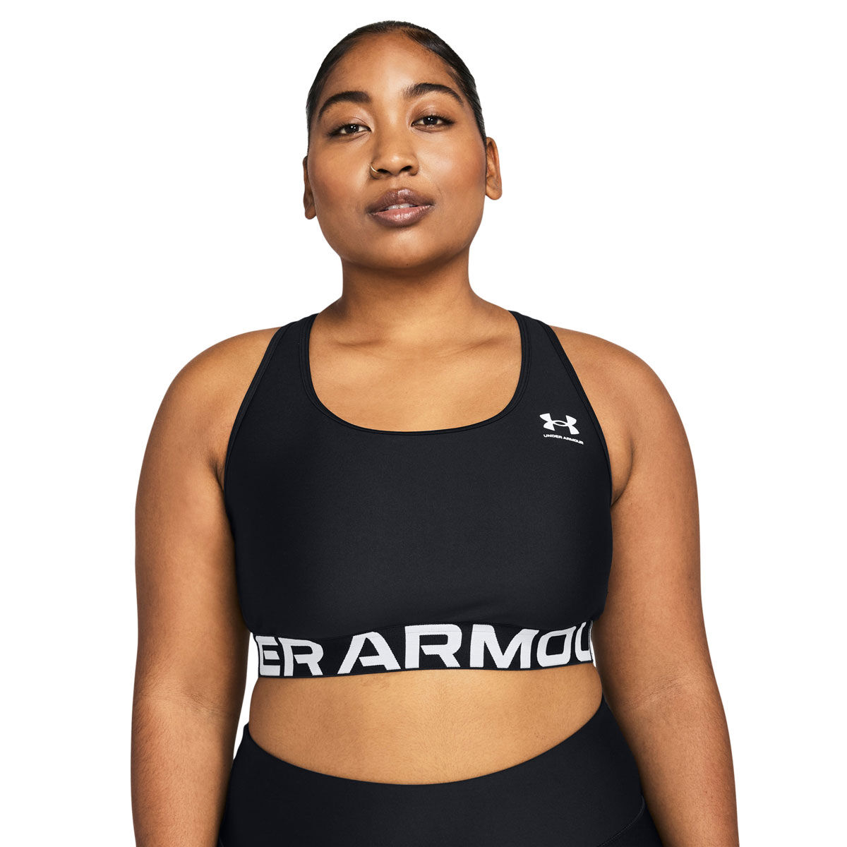 Under Armour Womens HeatGear Authentics Medium Support Branded Sports Bra - Black/White slider