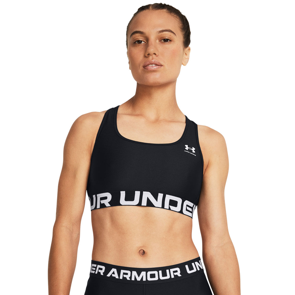 Under Armour Womens HeatGear Authentics Medium Support Branded Sports Bra - Black/White slider