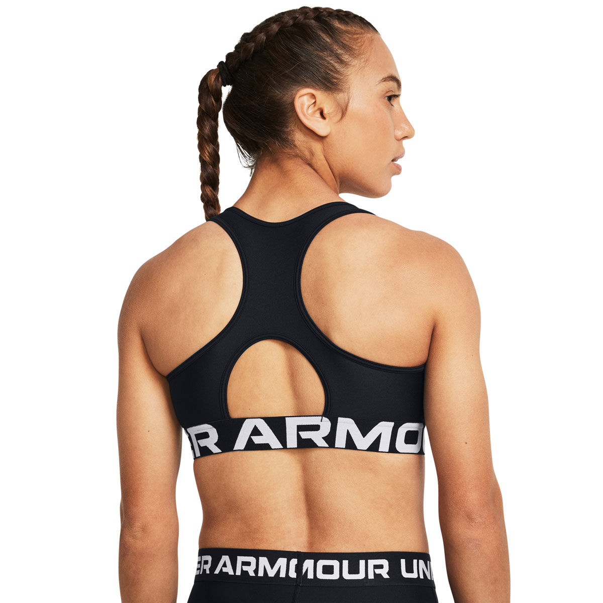 Under Armour Womens HeatGear Authentics Medium Support Branded Sports Bra - Black/White slider