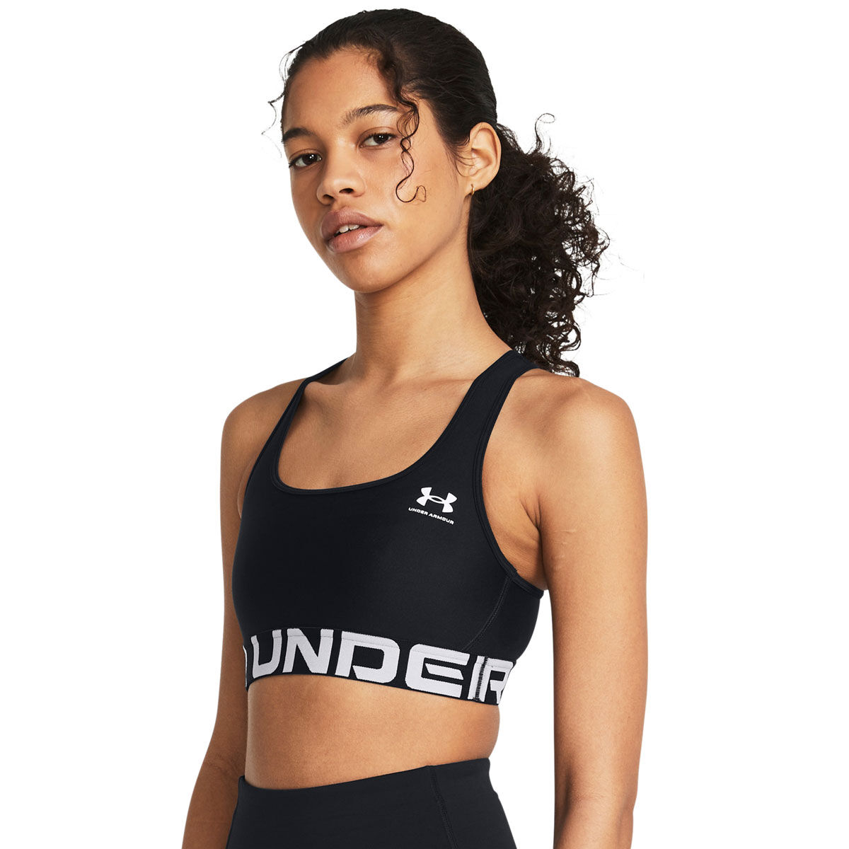 Under Armour Womens HeatGear Authentics Medium Support Branded Sports Bra - Black/White slider