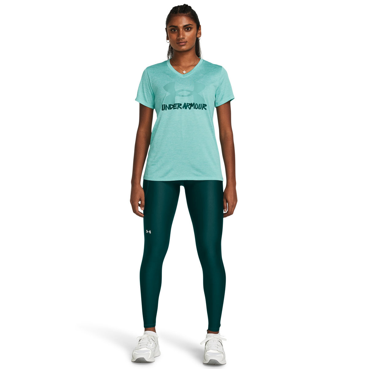 Under Armour Womens HeatGear High Rise No Slip Full Length Tights - Teal slider