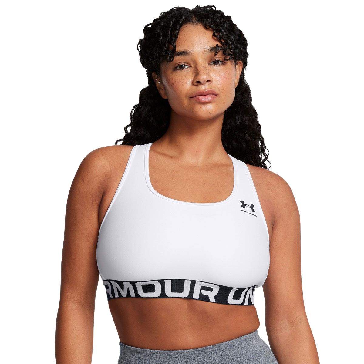 Under Armour Womens HG Mid Branded Crop Top - White slider