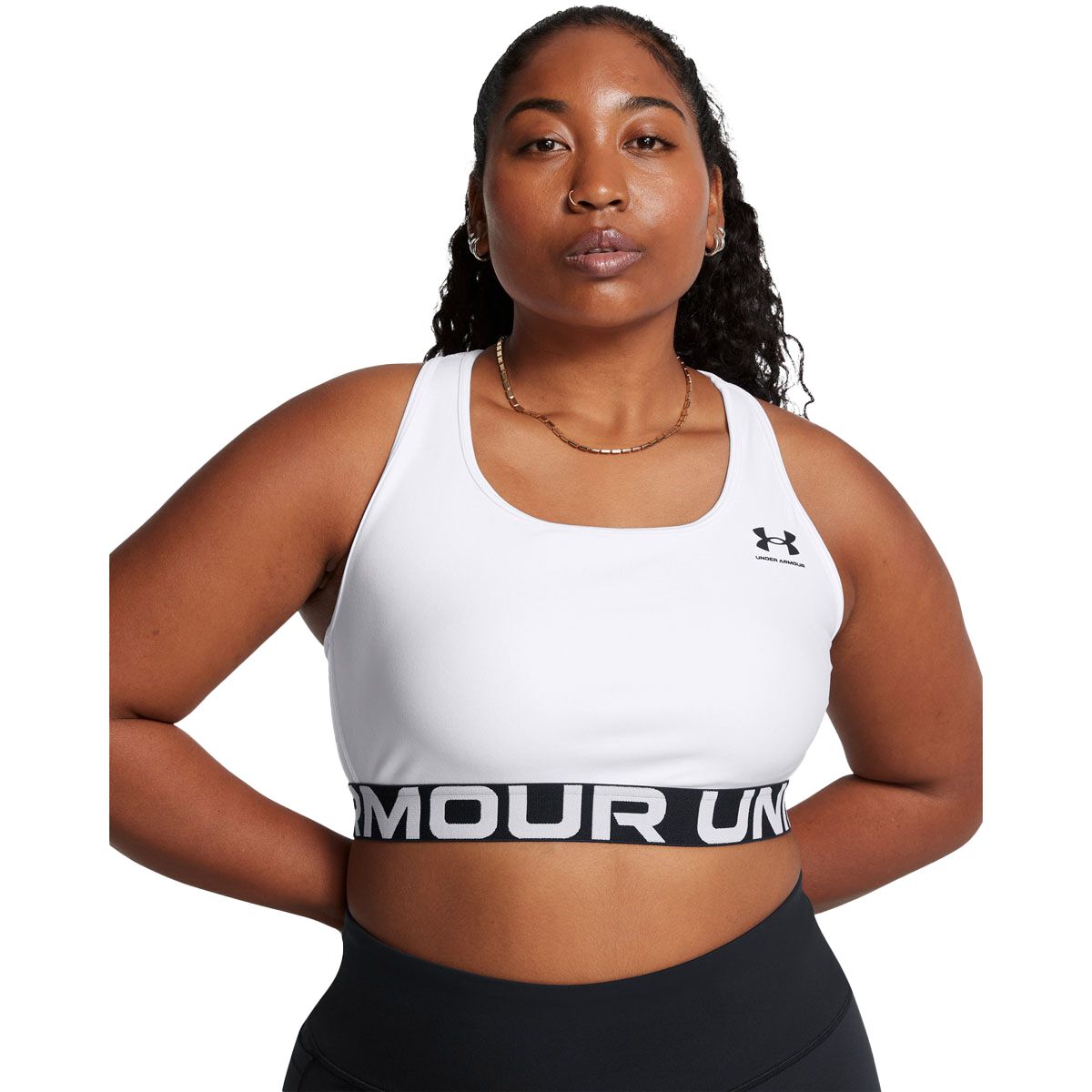 Under Armour Womens HG Mid Branded Crop Top - White slider