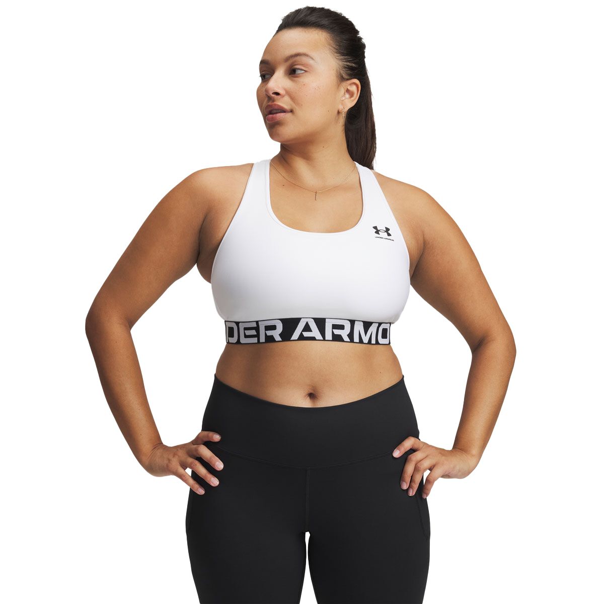 Under Armour Womens HG Mid Branded Crop Top - White slider