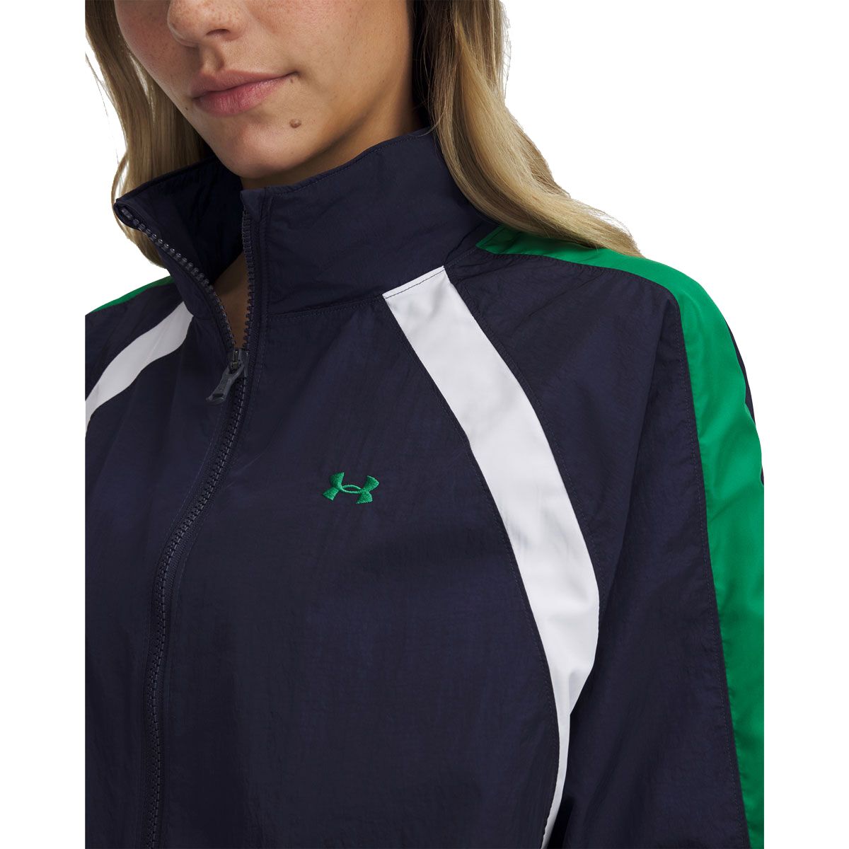 Under Armour Womens Icon Crinkle Track Jacket - Navy slider