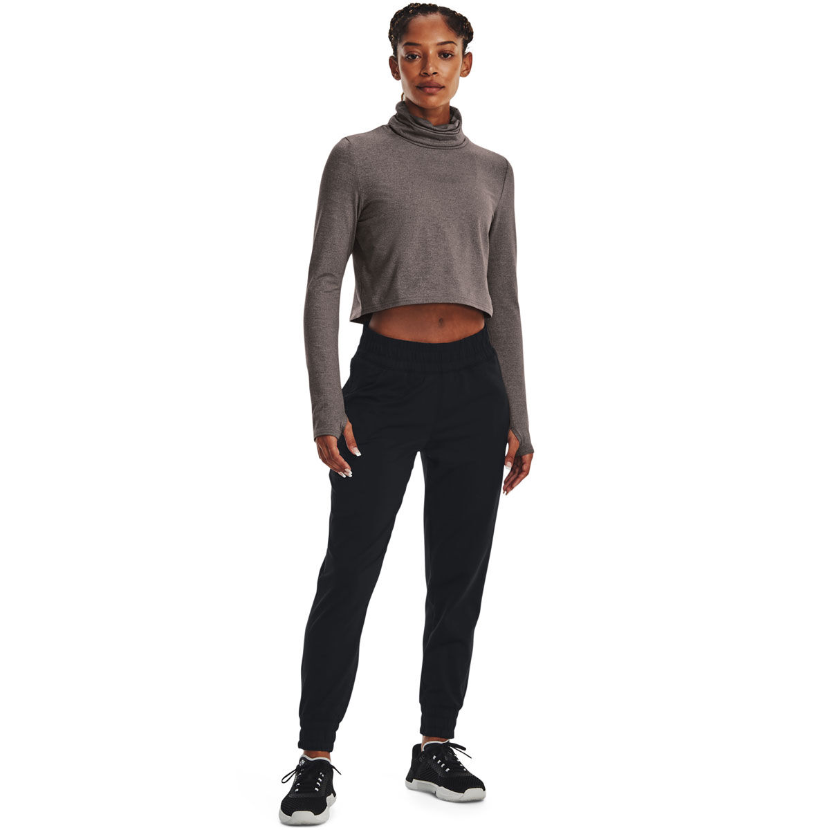 Under Armour Womens Meridian Cropped Long Sleeve Mock Neck Top - Clay slider