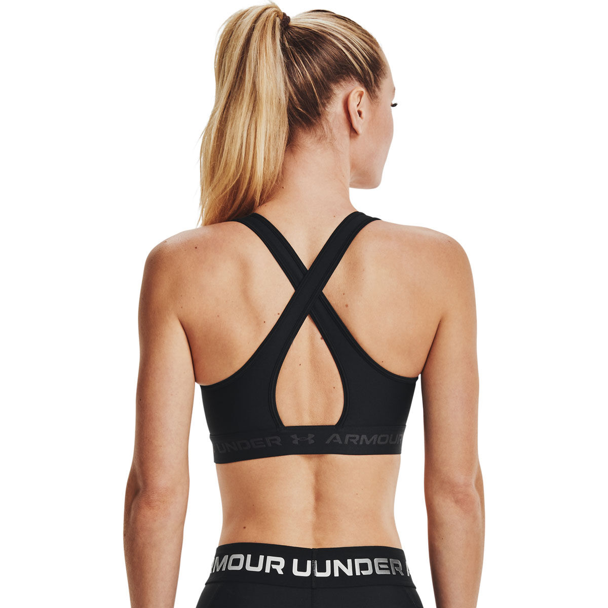 Under Armour Womens Mid Support Crossback Sports Bra - Black slider