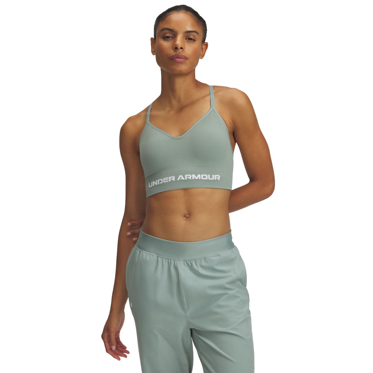 Under Armour Womens Seamless Low Bra - Green slider